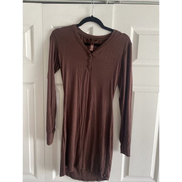 Skims womens Medium Brown Henley Sleep Dress Nightgown - Picture 1 of 5